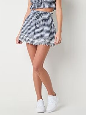 Arizona Jean Company Navy Gingham Mini Skirt Large